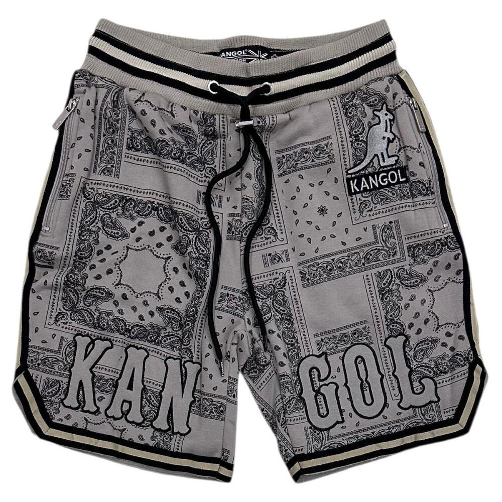 Kangol Men's Paisley Embroidered Logo Fleece Sweatshort Shorts in Taupe